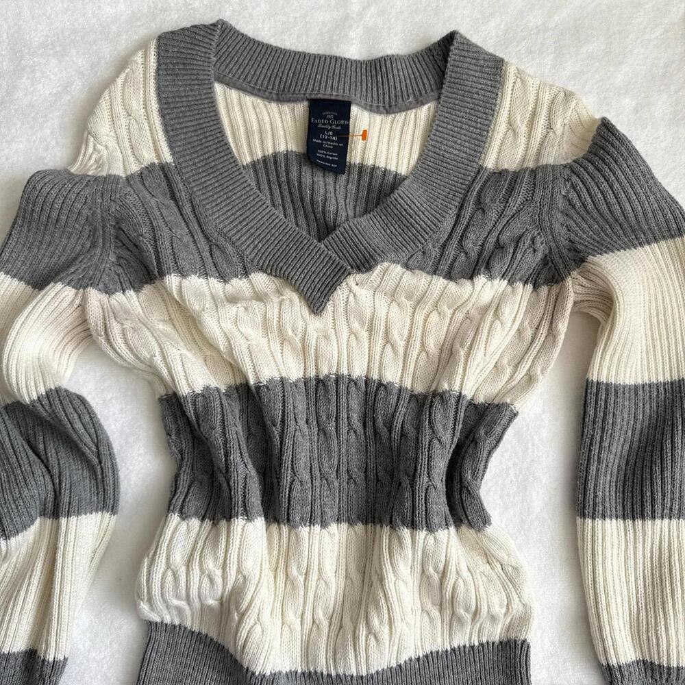 y2k basic fall fitted cableknit stripped sweater - image 3